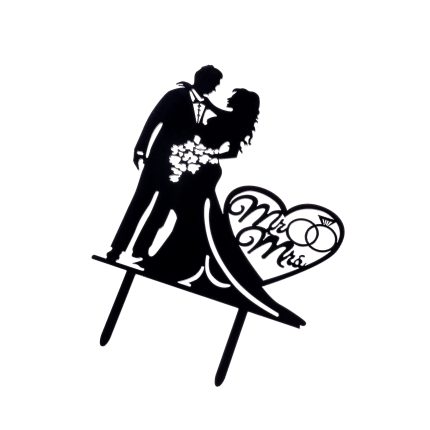 Topper tort Mr Mrs , negru , 13×13 cm