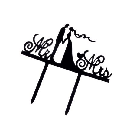 Topper tort Mr Mrs , negru , 14×7 cm