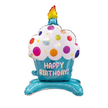 Balon din folie metalizata cu suport , cup cake , albastru , 88x50 cm