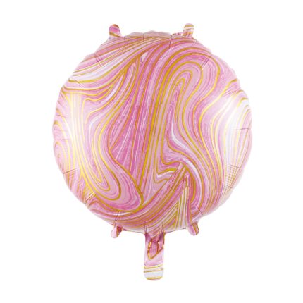 Balon marmorat din folie metalizata , rotund , roz , 45 cm