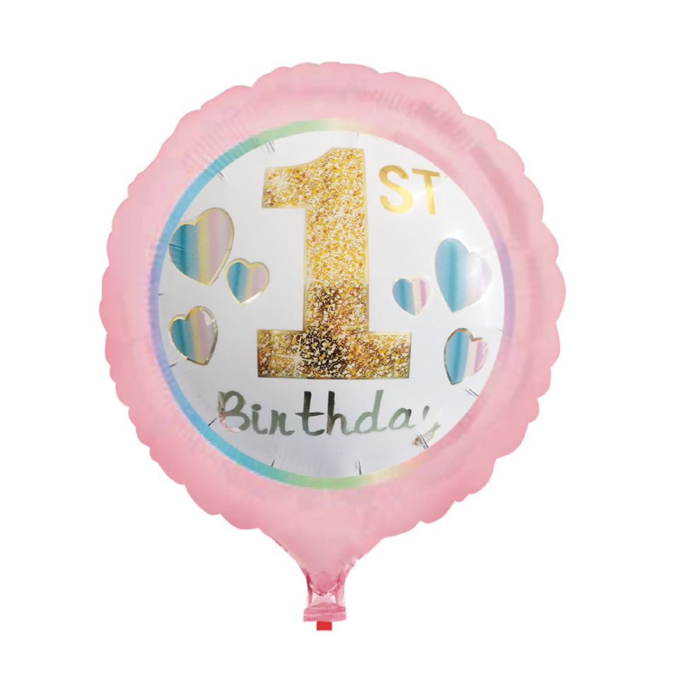 Balon din folie metalizata , Prima Aniversare , roz , 45 cm