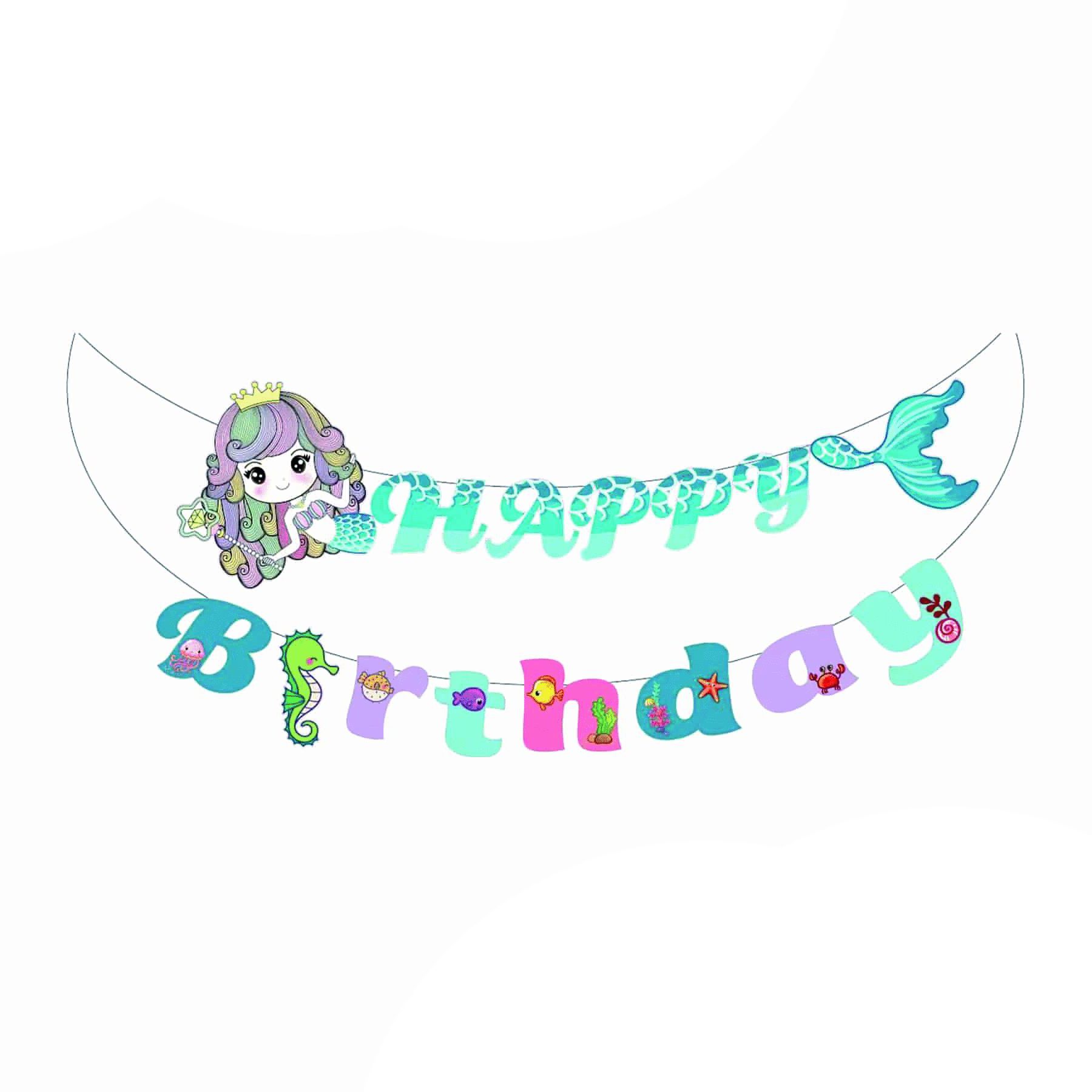 Ghirlanda Happy Birthday , sirena , multicolor , 4.5m