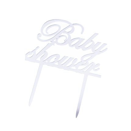 Topper tort , Baby Shower , argintiu , 13×9 cm