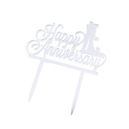 Topper tort , Happy Anniversary , argintiu , 14×9 cm