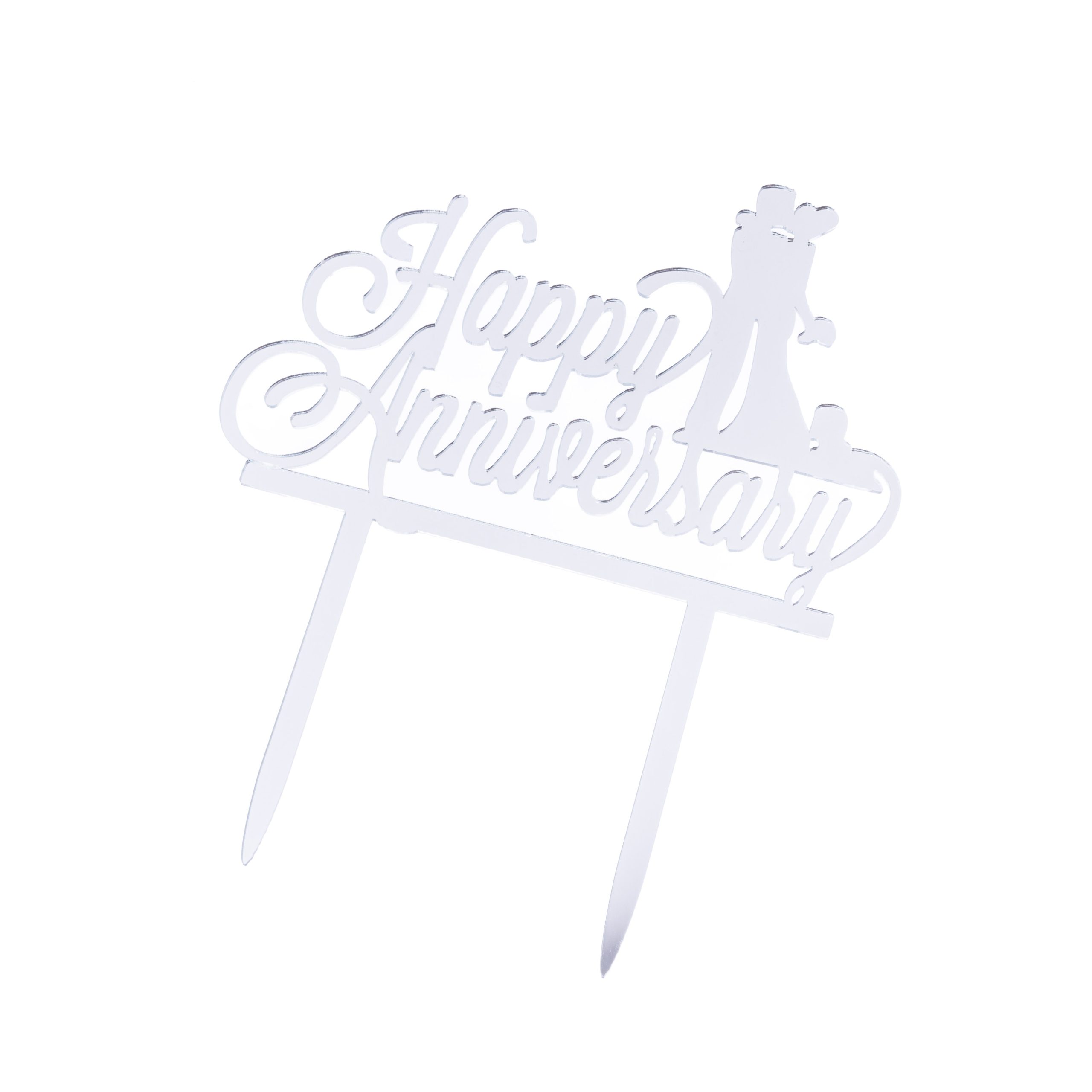 Topper tort , Happy Anniversary , argintiu , 14×9 cm