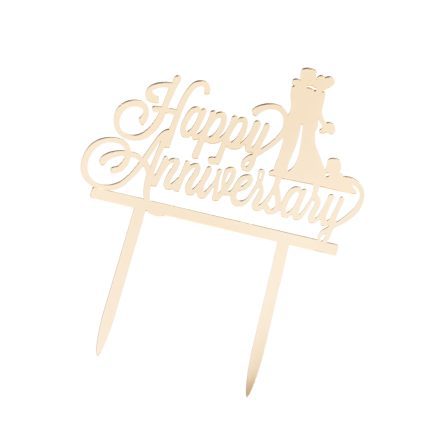 Topper tort , Happy Anniversary , auriu , 14×9 cm