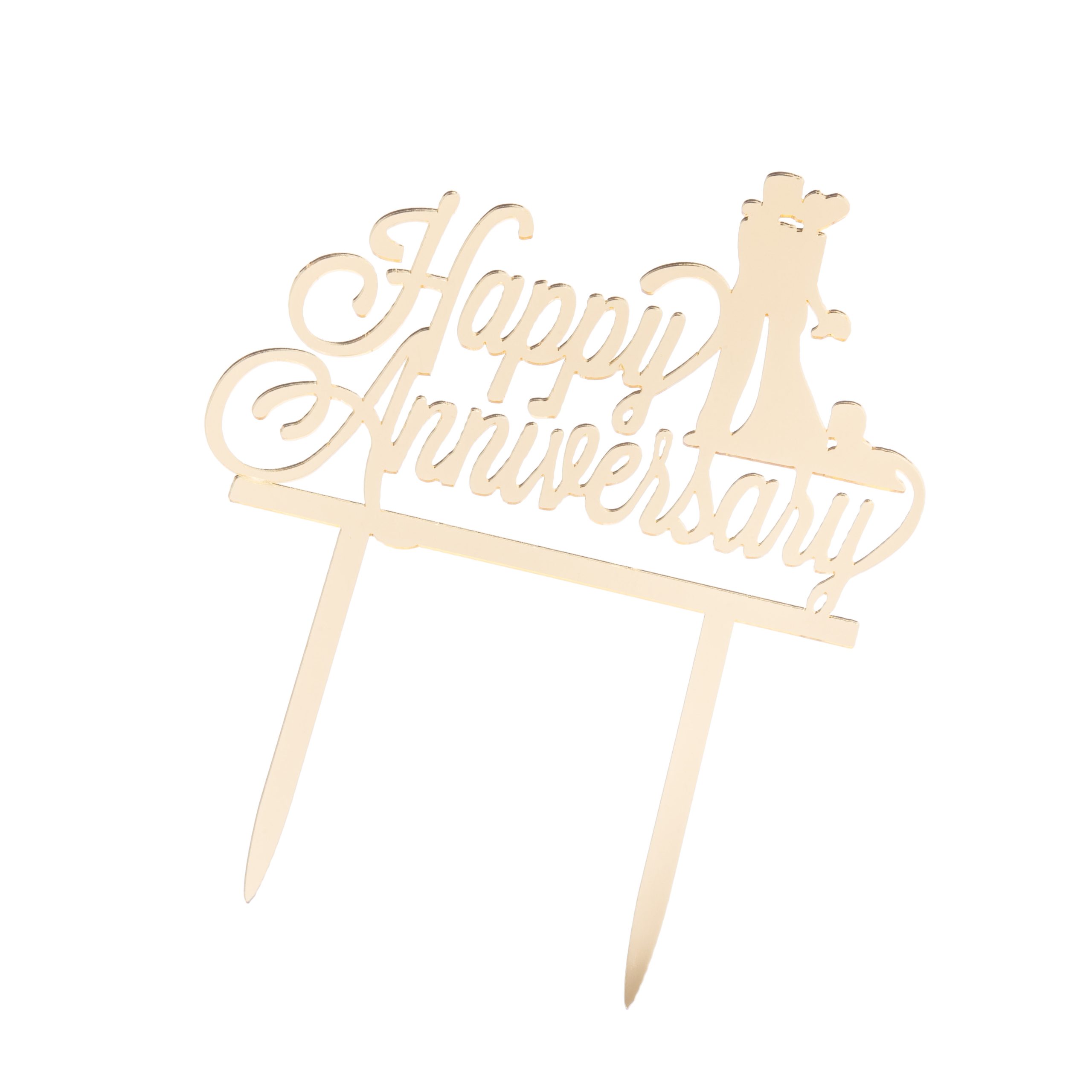 Topper tort , Happy Anniversary , auriu , 14×9 cm