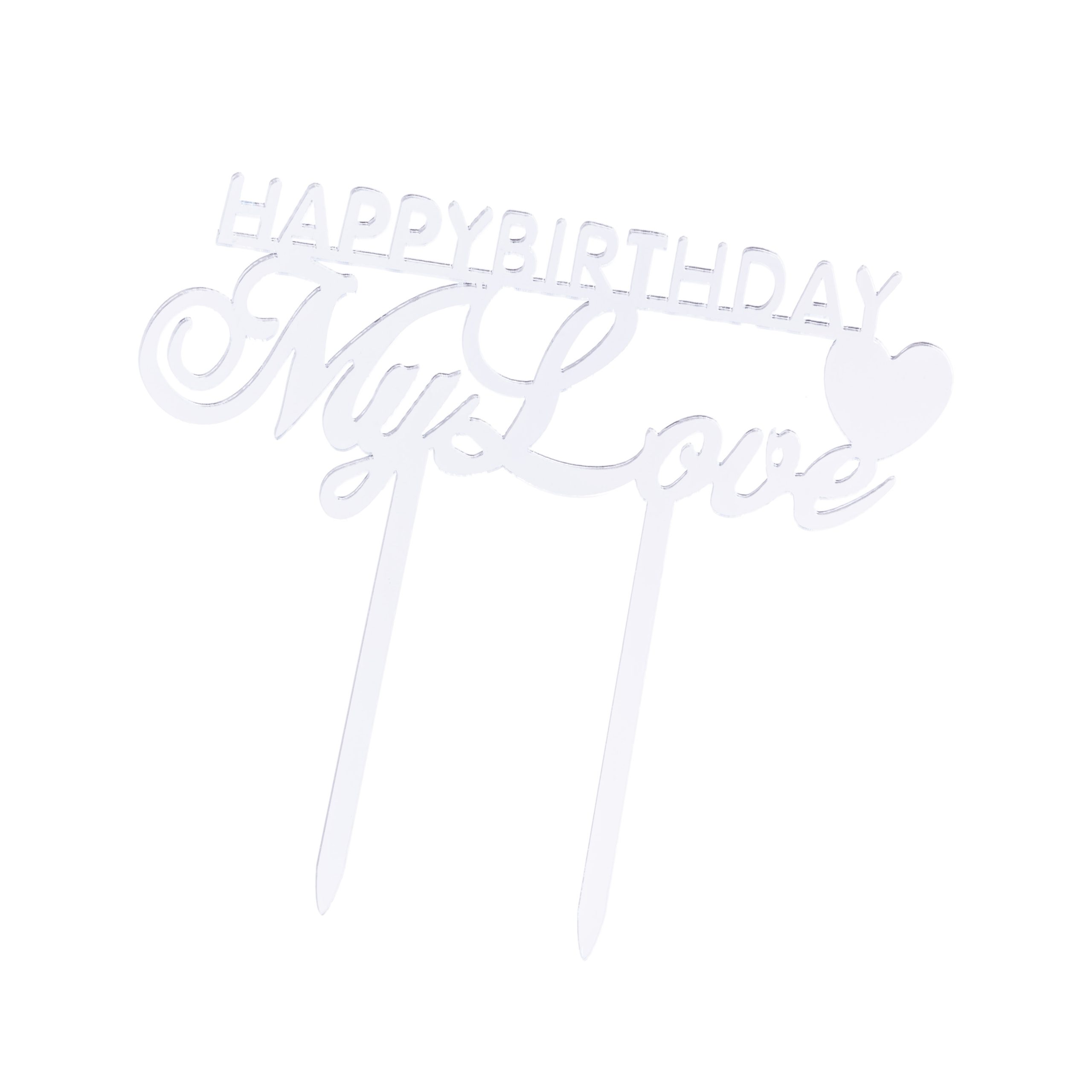 Topper tort , Happy Birthday My Love , argintiu , 14×6 cm