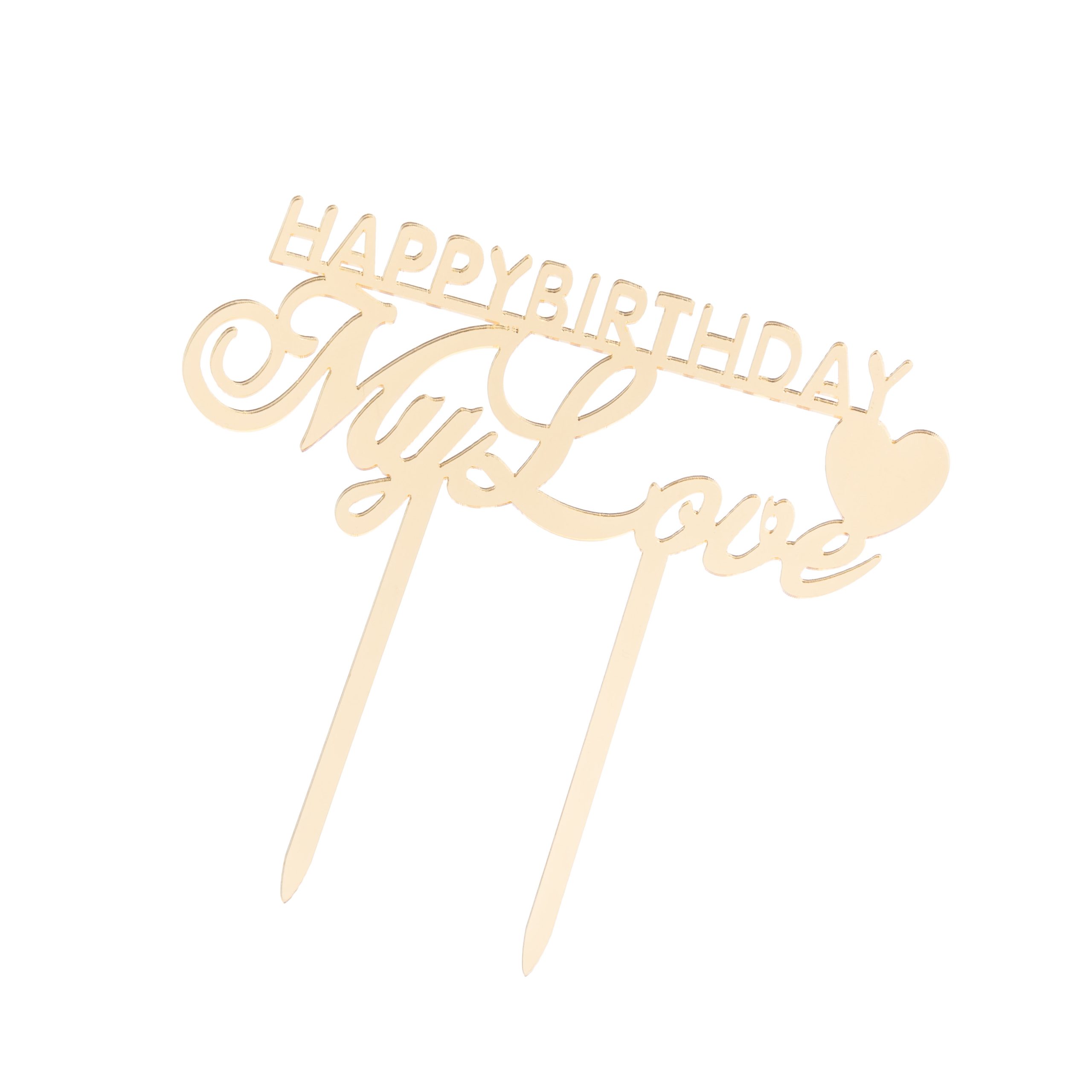 Topper tort , Happy Birthday My Love , auriu , 14×6 cm