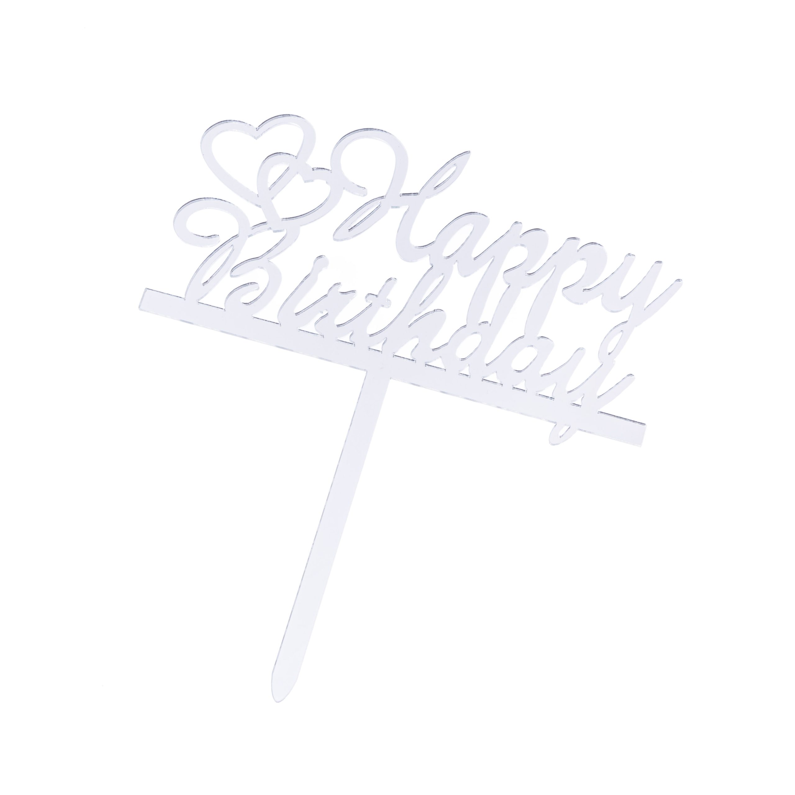 Topper tort , Happy Birthday , argintiu , 13×7 cm