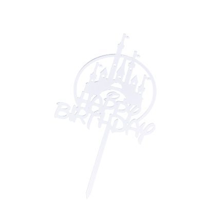 Topper tort , Happy Birthday , argintiu , 9×10 cm