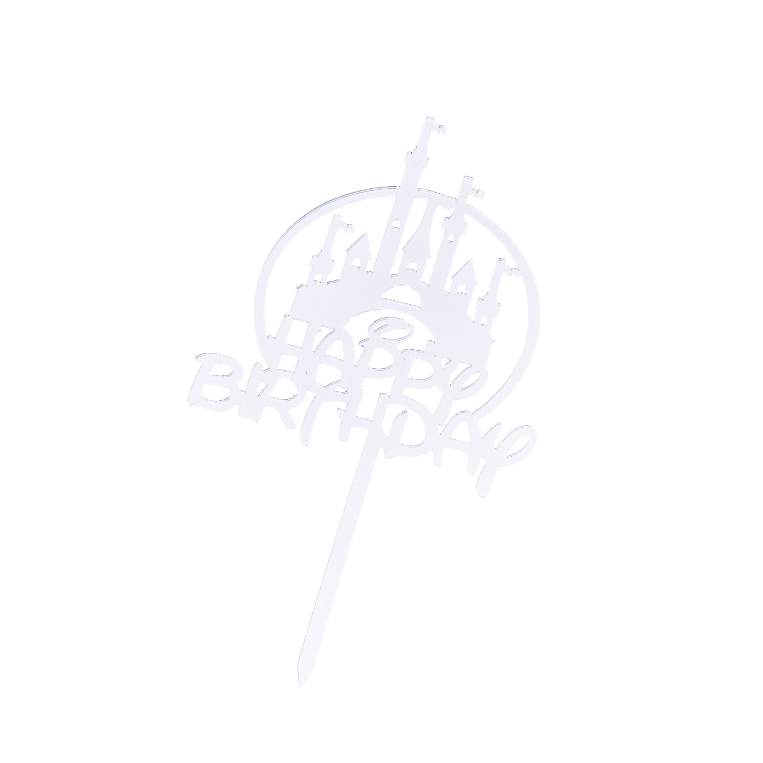 Topper tort , Happy Birthday , argintiu , 9×10 cm