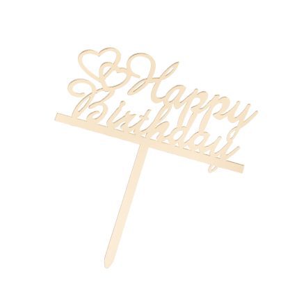 Topper tort , Happy Birthday , auriu , 13×7 cm
