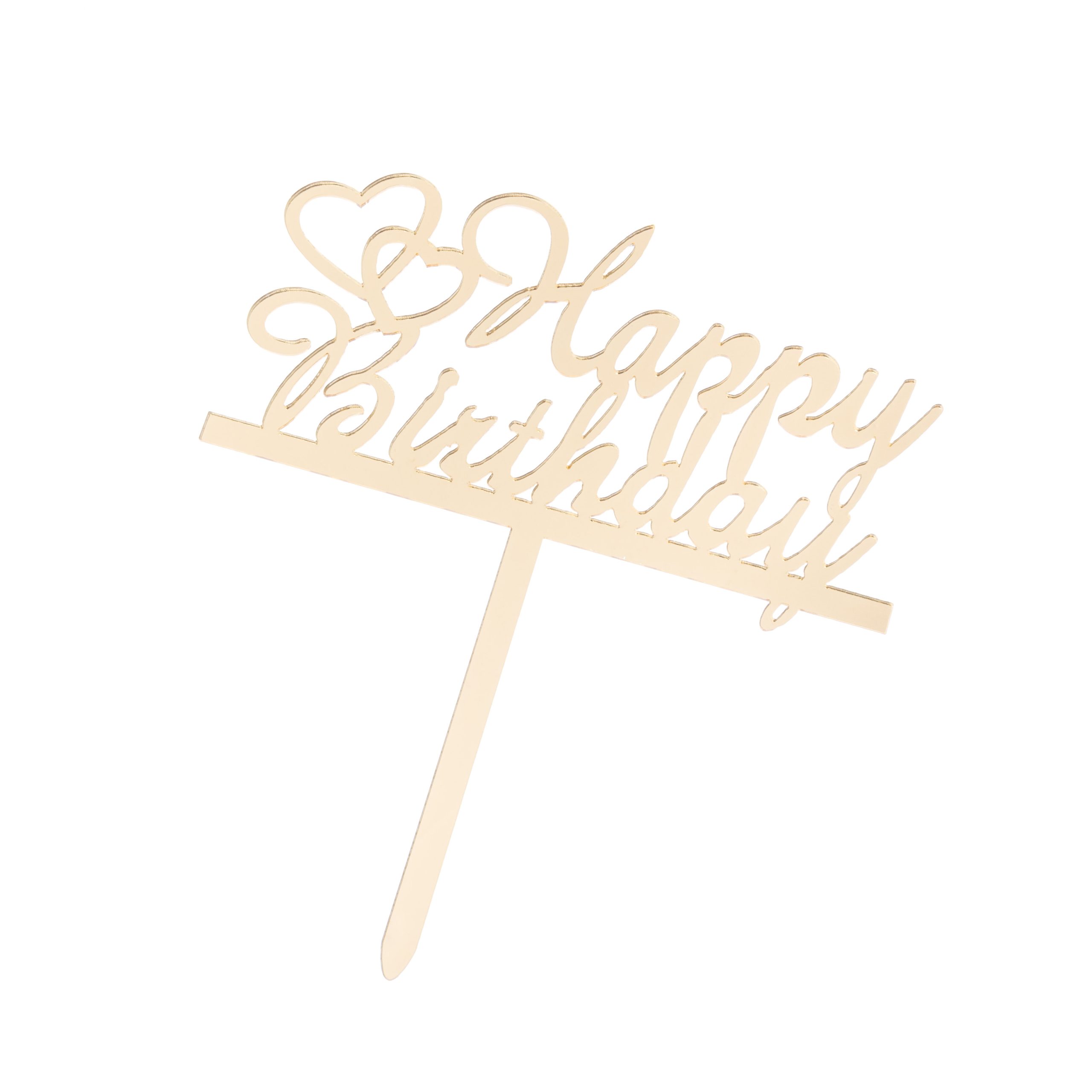 Topper tort , Happy Birthday , auriu , 13×7 cm