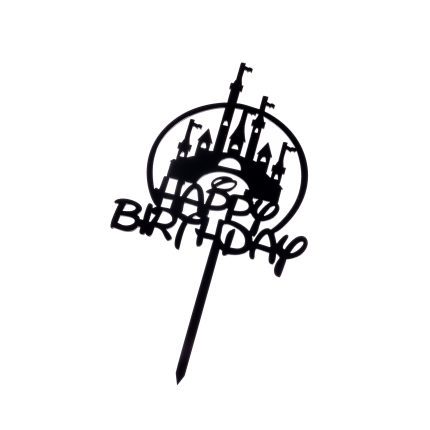 Topper tort , Happy Birthday , negru , 9×10 cm