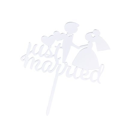 Topper tort , Just married , argintiu , 13×10 cm