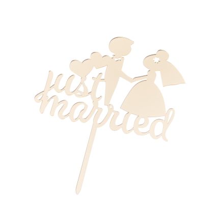 Topper tort , Just married , auriu , 13x10 cm