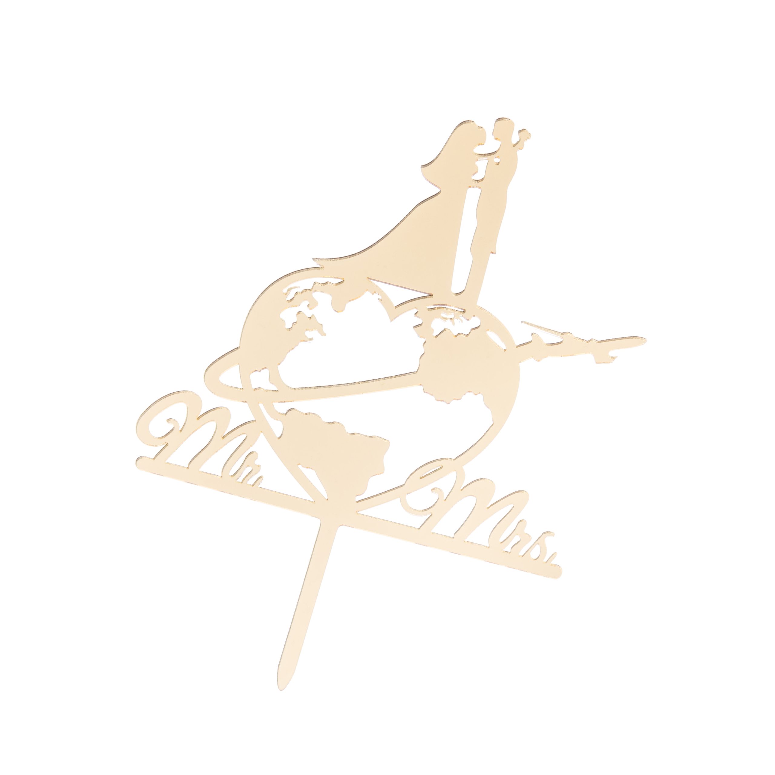 Topper tort , Mr Mrs , auriu , 13x13 cm