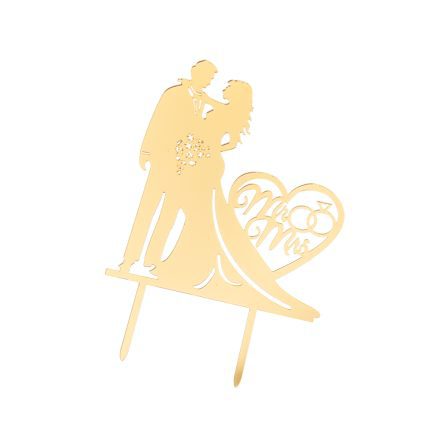 Topper tort Mr Mrs , auriu , 13×13 cm