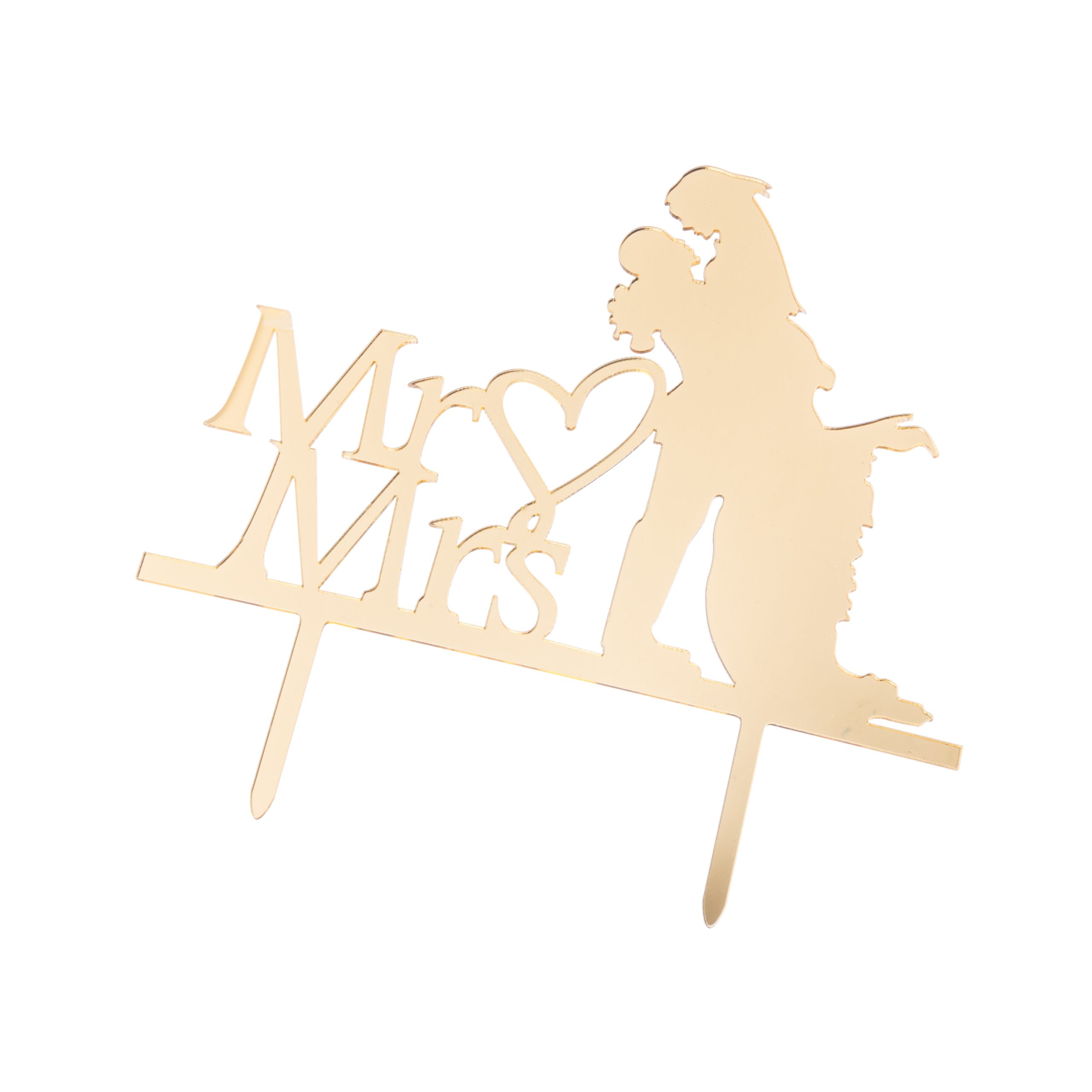 Topper tort , Mr Mrs , auriu , 16×11 cm