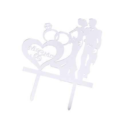 Topper tort , Mr&Mrs , argintiu , 13×13 cm