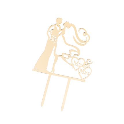 Topper tort , Mr&Mrs , auriu , 10×12 cm