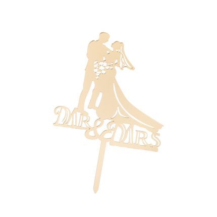 Topper tort , Mr&Mrs , auriu , 11×13 cm