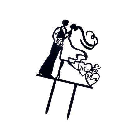 Topper tort , Mr&Mrs , negru , 10x12 cm