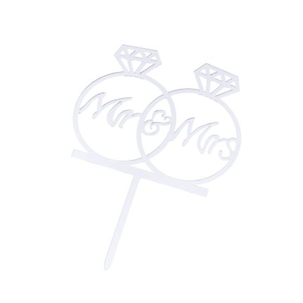 Topper tort , inele , Mr&Mrs , argintiu , 13×10 cm