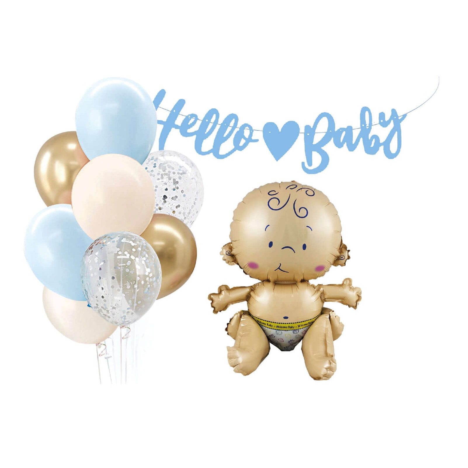 Set 10 decoratiuni , Hello Baby , albastru