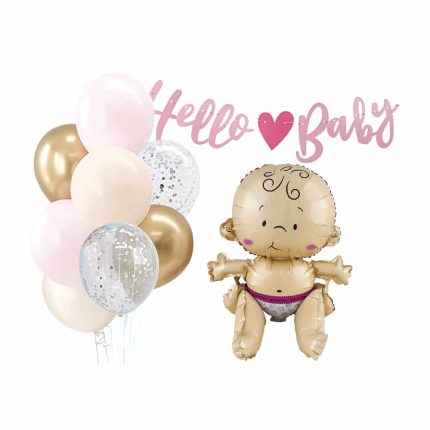 Set 10 decoratiuni , Hello Baby , roz