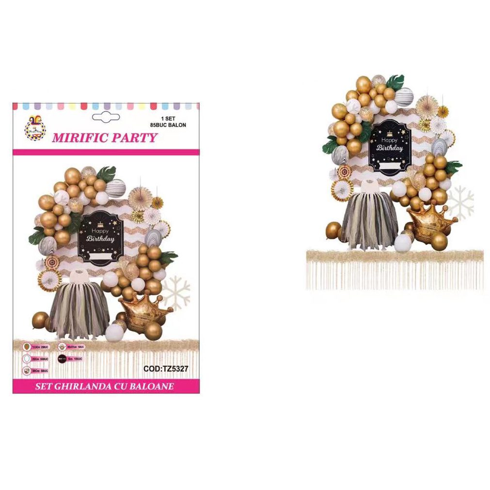 Set 85 baloane din latex , alb si auriu