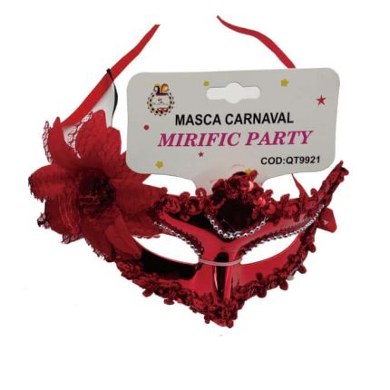 Masca de carnaval cu floare , rosu