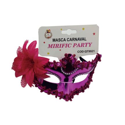 Masca de carnaval cu floare , roz fucsia