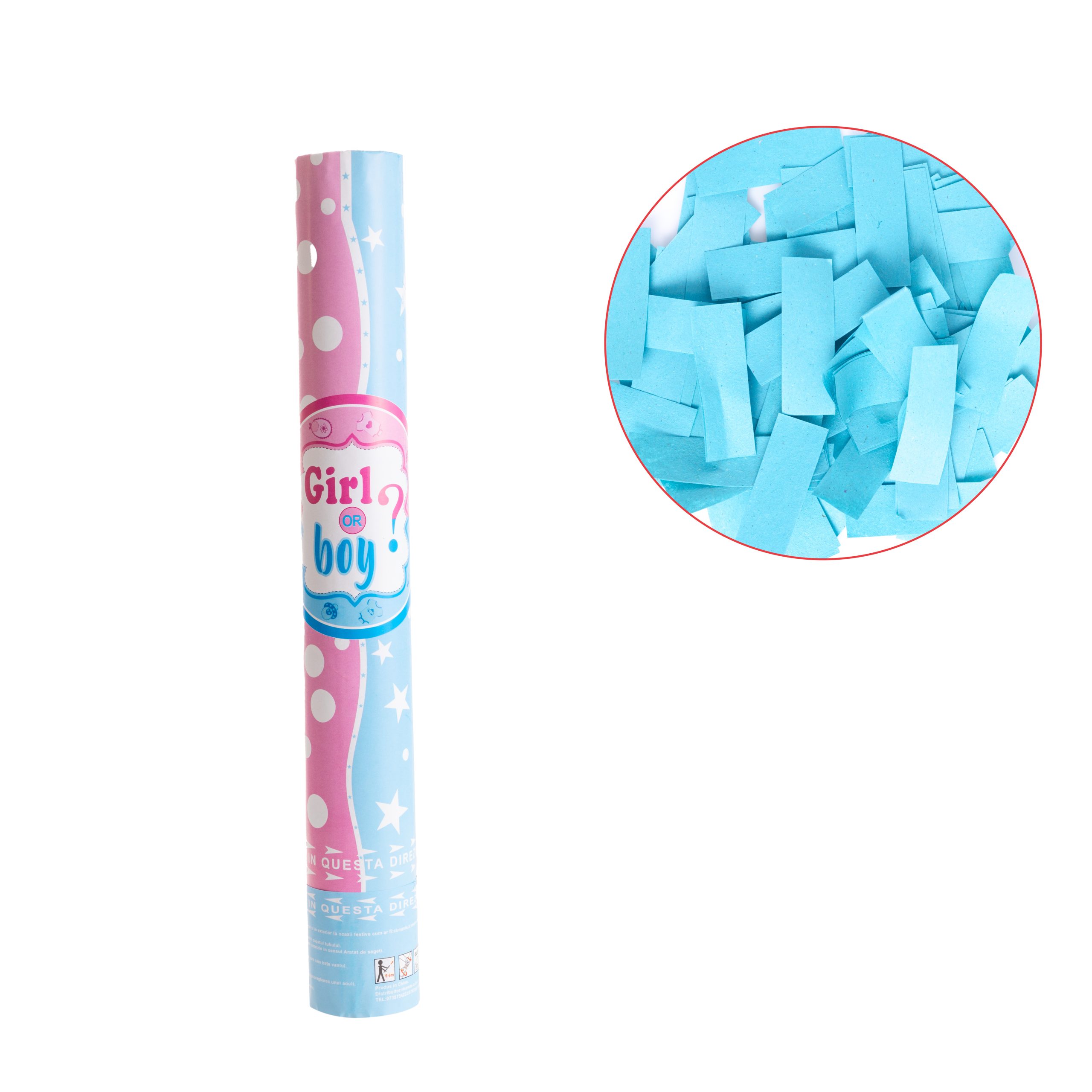 Tun confeti Gender reveal baietel , albastru , 40 cm