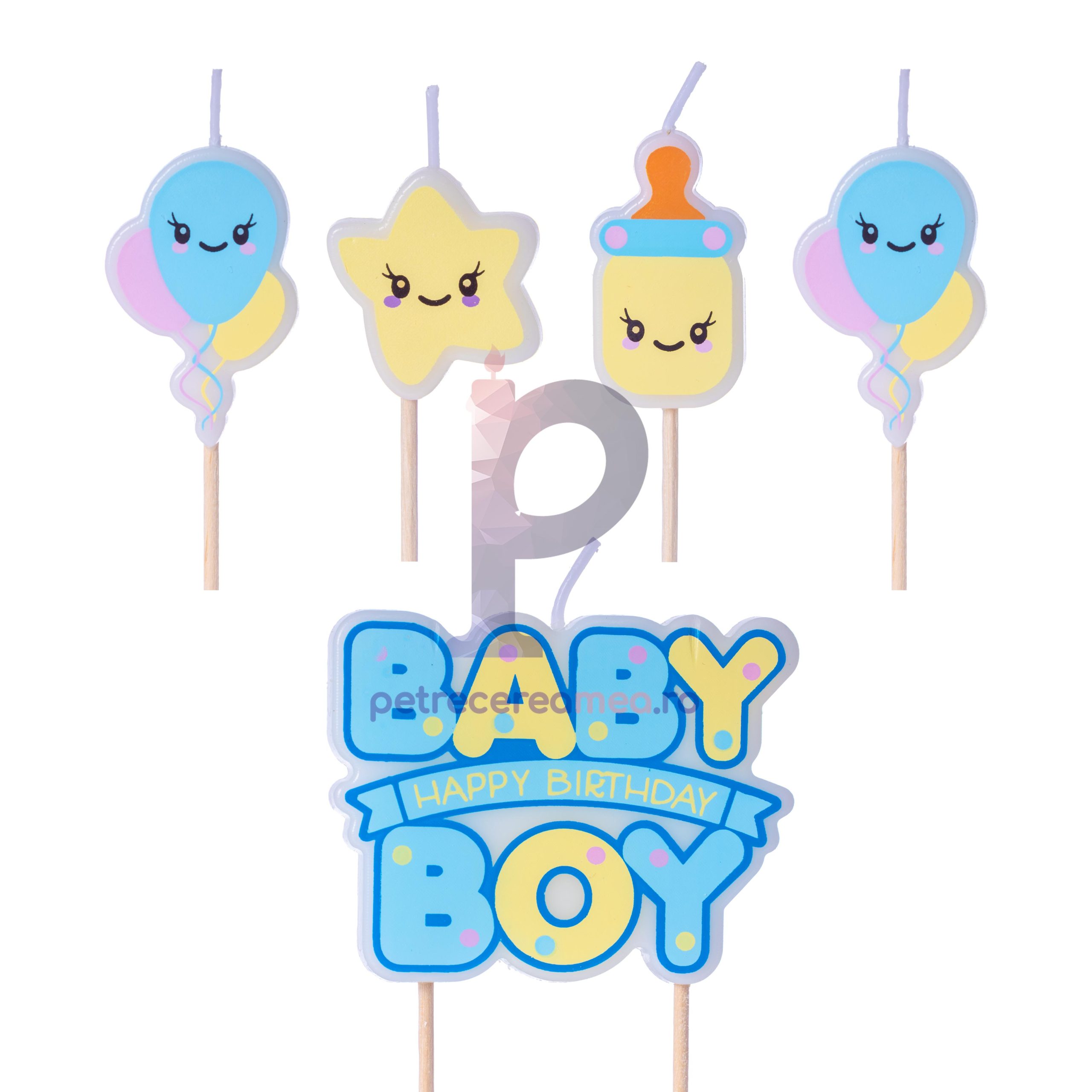 Set 5 lumanari , BABY BOY , albastru & galben