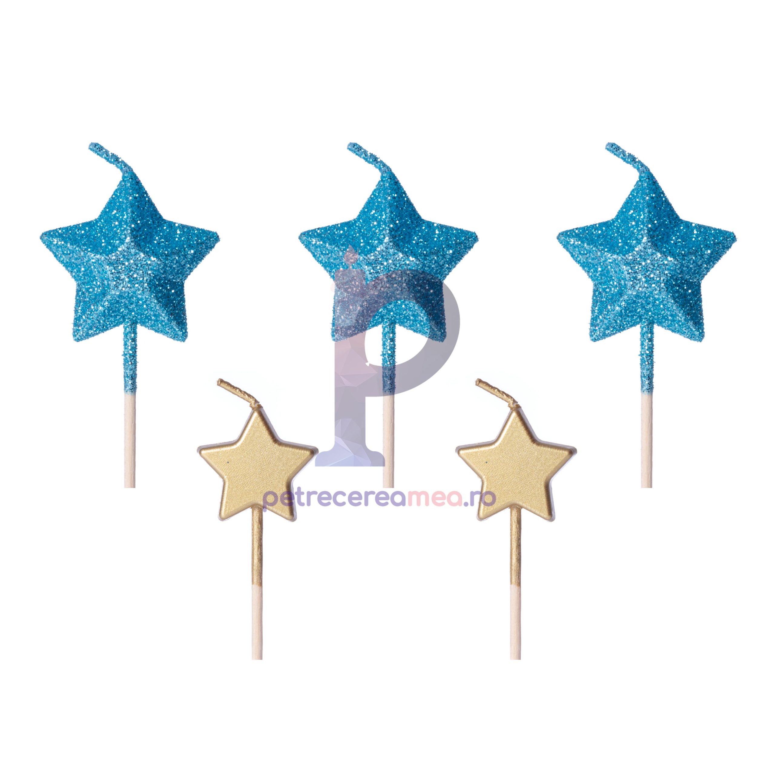 Set 5 lumanari , forma stelute , albastru & auriu