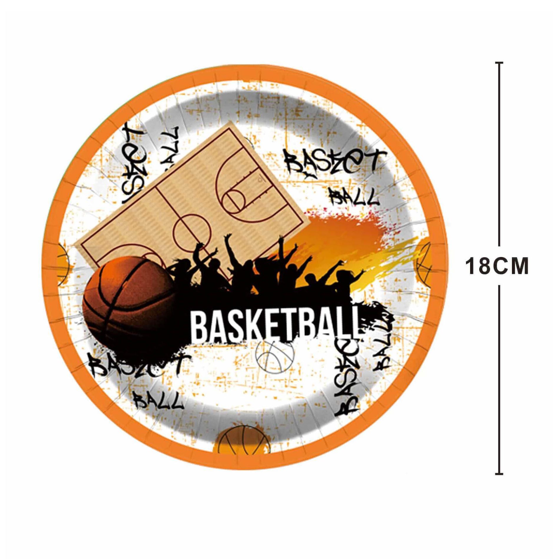 Set 8 farfurii din carton , basketball , 18 cm