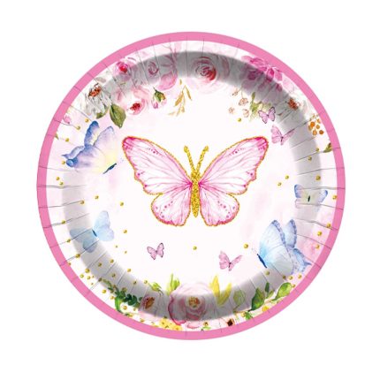 Set 8 farfurii din carton , fluturi , 18-23 cm