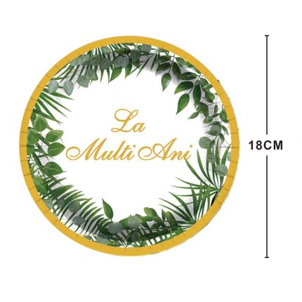 Set 8 farfurii din carton , la multi ani , 18 cm