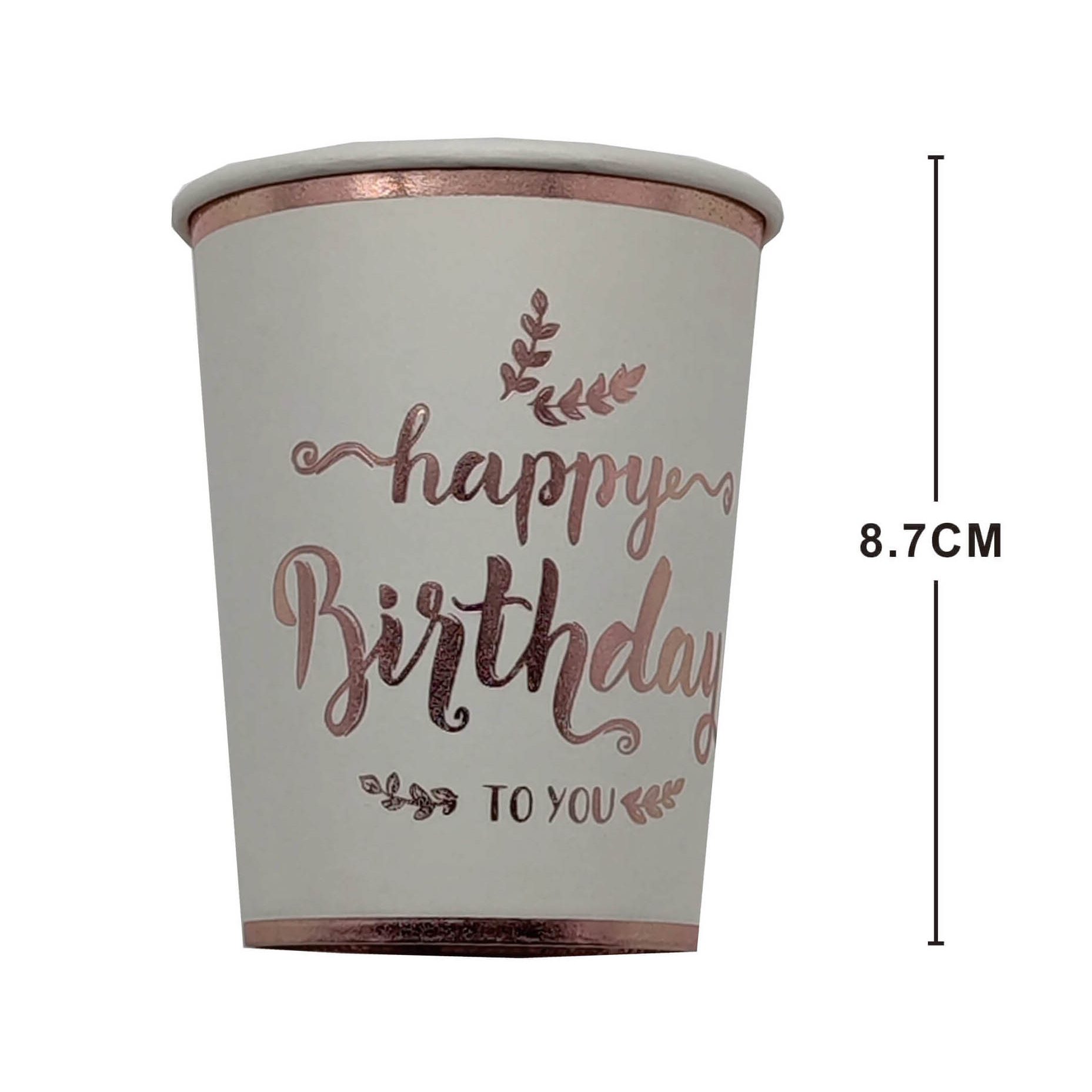 Set 8 pahare din carton , Happy Birthday To You , 8.7 cm