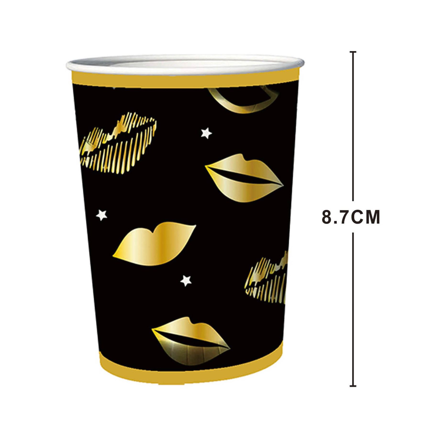 Set 8 pahare din carton , buze aurii , 8.7 cm