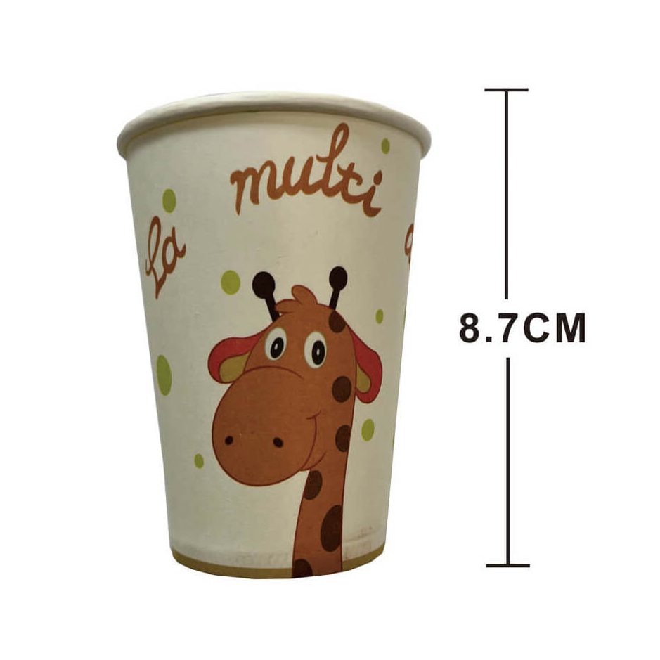 Set 8 pahare din carton , la multi ani girafa , 8.7 cm
