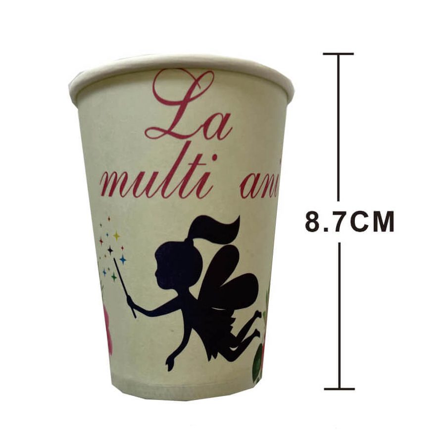 Set 8 pahare din carton , la multi ani zana , 8.7 cm