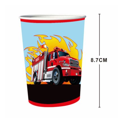 Set 8 pahare din carton , masina de pompieri , 8.7 cm