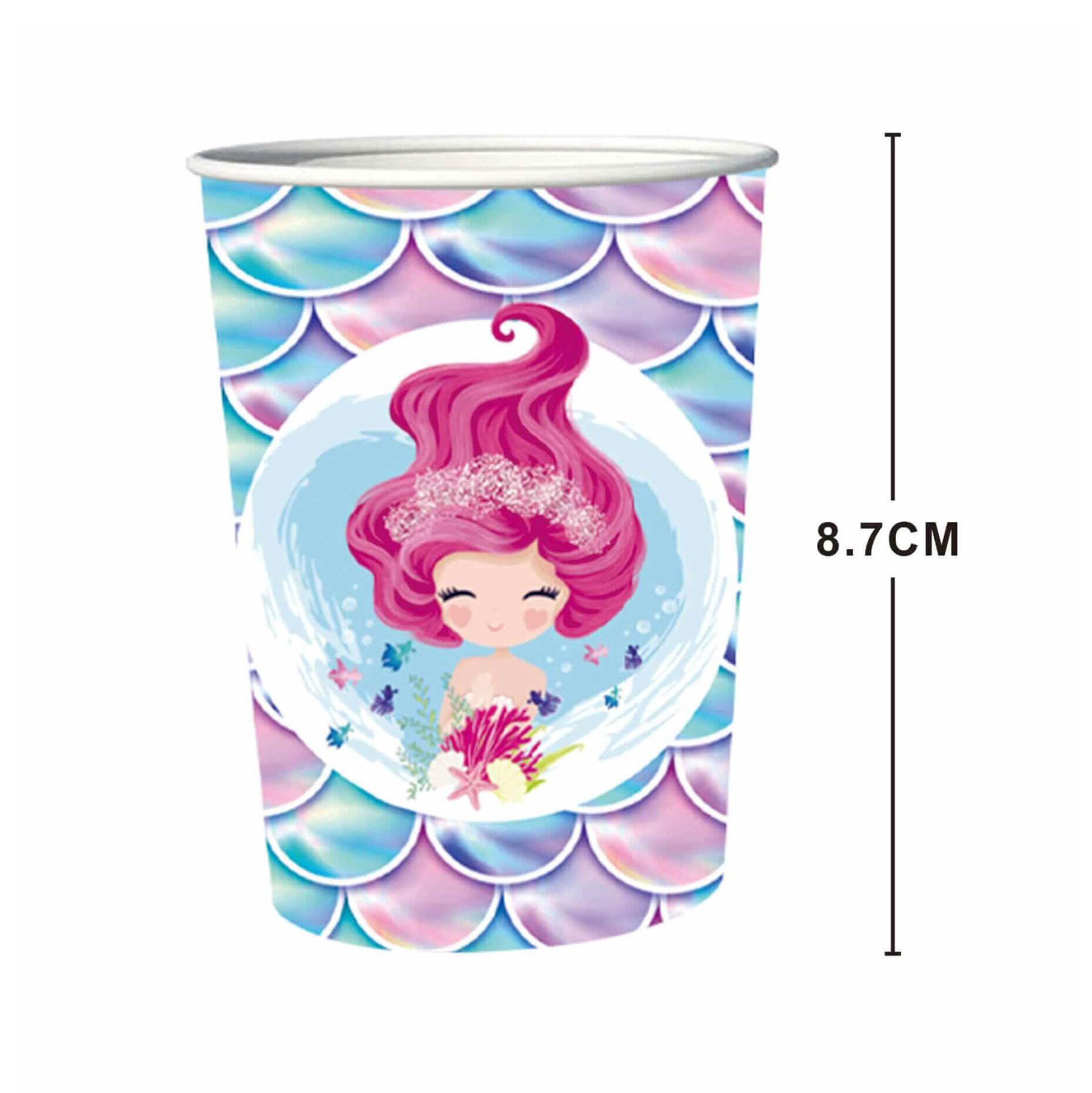 Set 8 pahare din carton , mica sirena , 8.7 cm