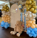 Arcada din baloane petrecerea mea , albastru baby blue , bej , crem , auriu cromat