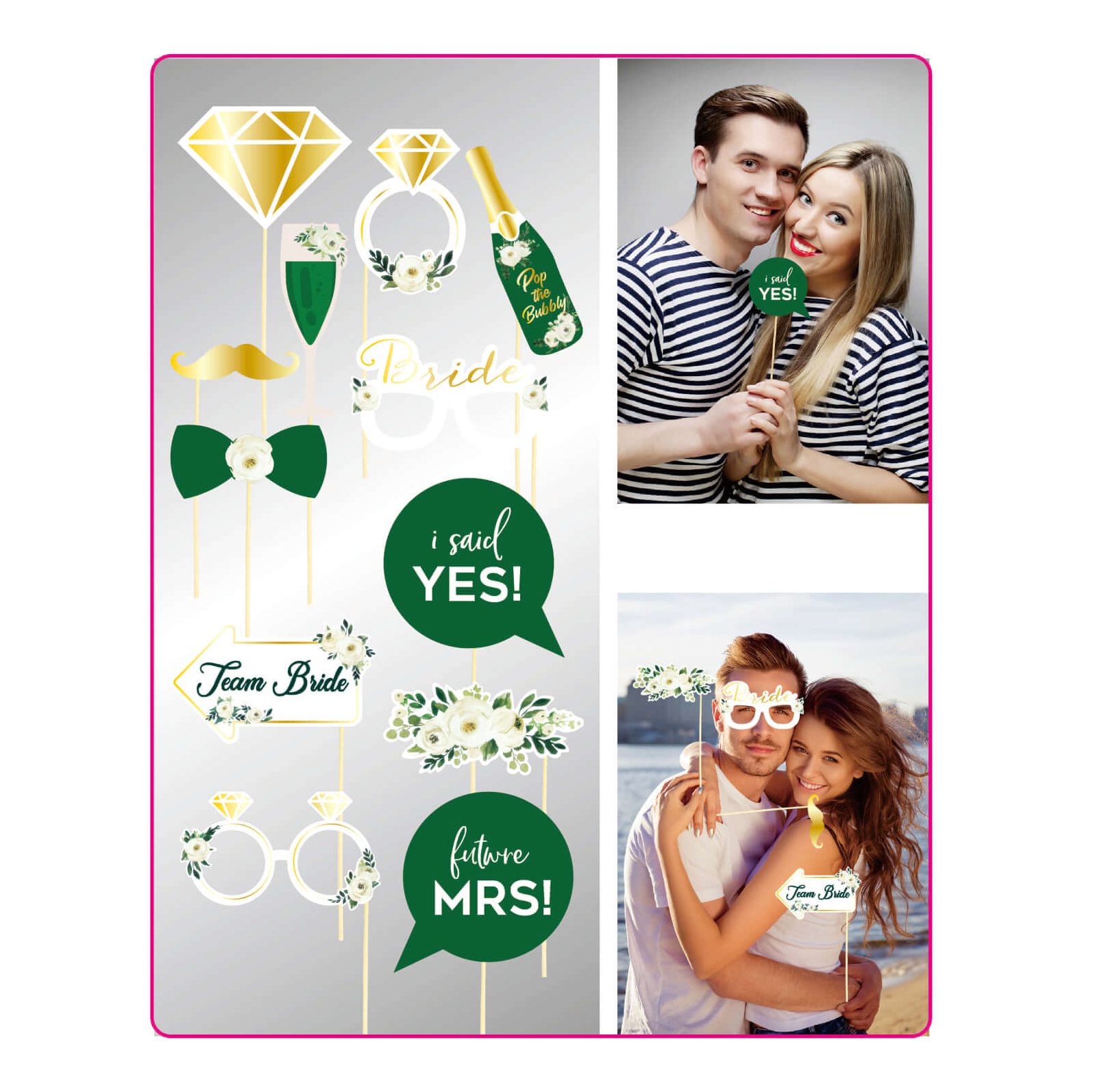 Set 12 sabloane foto props , Bride , verde