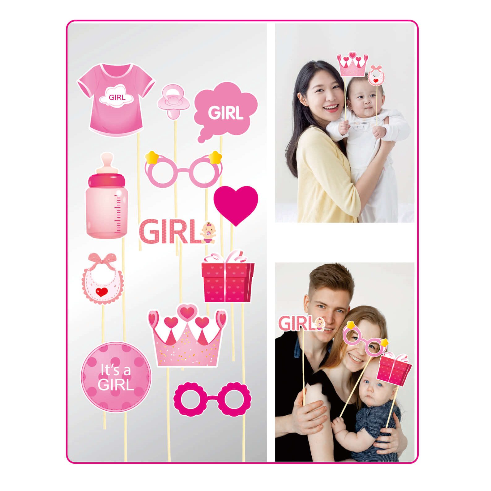 Set 12 sabloane foto props , GIRL , roz