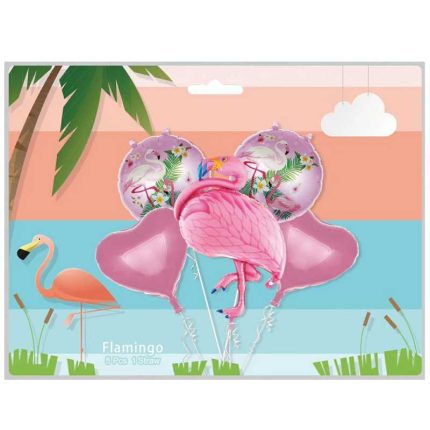 Set 5 baloane din folie metalizata , flamingo , roz